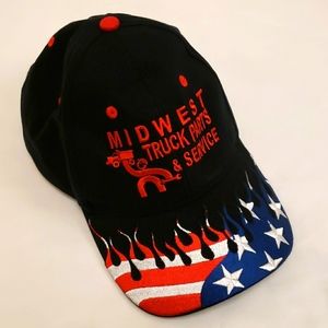 OTTO Midwest Truck Parts & Service Adjustable Baseball Cap Hat Black Red Blue OS